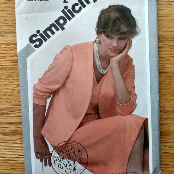 Vintage 80s Dress and Jacket Sewing Pattern Size 10 Simplicity 9965 CUT - Picture 4 of 9